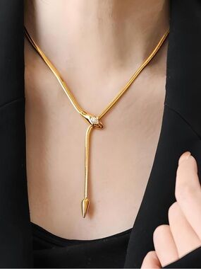 Gold Snake Chain Lariat Necklace | Minimalist Y Necklace | Elegant Drop Pendant